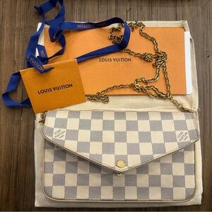 Louis Vuitton Damier Azur Envelope Crossbody with Gold Chain